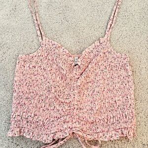 Pink Floral Smocked Crop Top